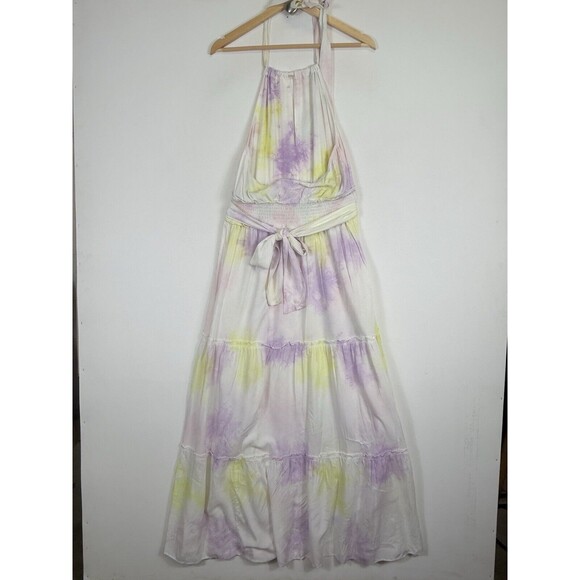 Saylor Emmeline Yellow Purple Tie Dye Halter Tiered Maxi‎ Dress Women's Small - Picture 1 of 9